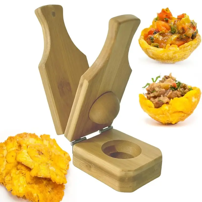 Mini Wooden Tostones Presser, 2-In-1 Bun & Bowl Mold, Traditional Latin Kitchen Tool, Home Bamboo Wood Kitchen Accessory, Cooking Tool