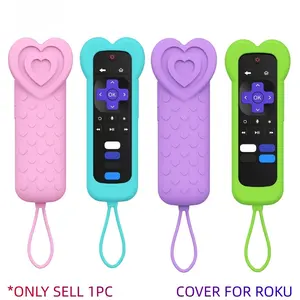 Heart-Shaped Silicone Remote Control Cover for Roku TV Remote, Silicone Material, Glow-in-the-Dark Visibility Remote Case with Lanyard for Roku Express 4K+ Streaming Stick 4K Premiere Streambar LE SE Simple/Voice Remote(Not for Pro/Ultra)