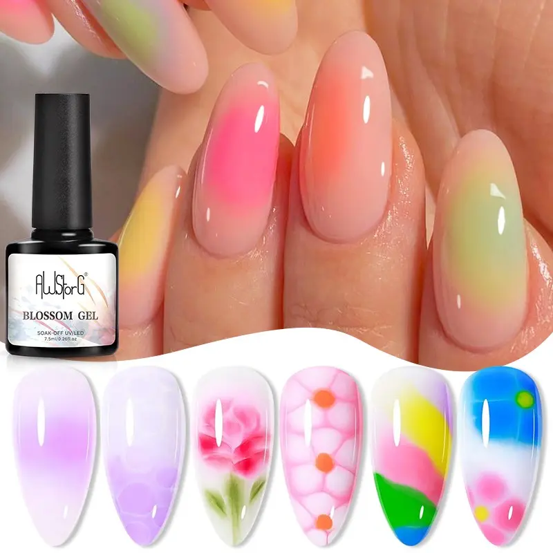 AWStorG 7.5ml Blossom Gel Nail Polish Soak Off UV LED Watercolor Blooming Ink Gel For Gradient Flower Marble DIY Salon Manicure Gel Nail Art