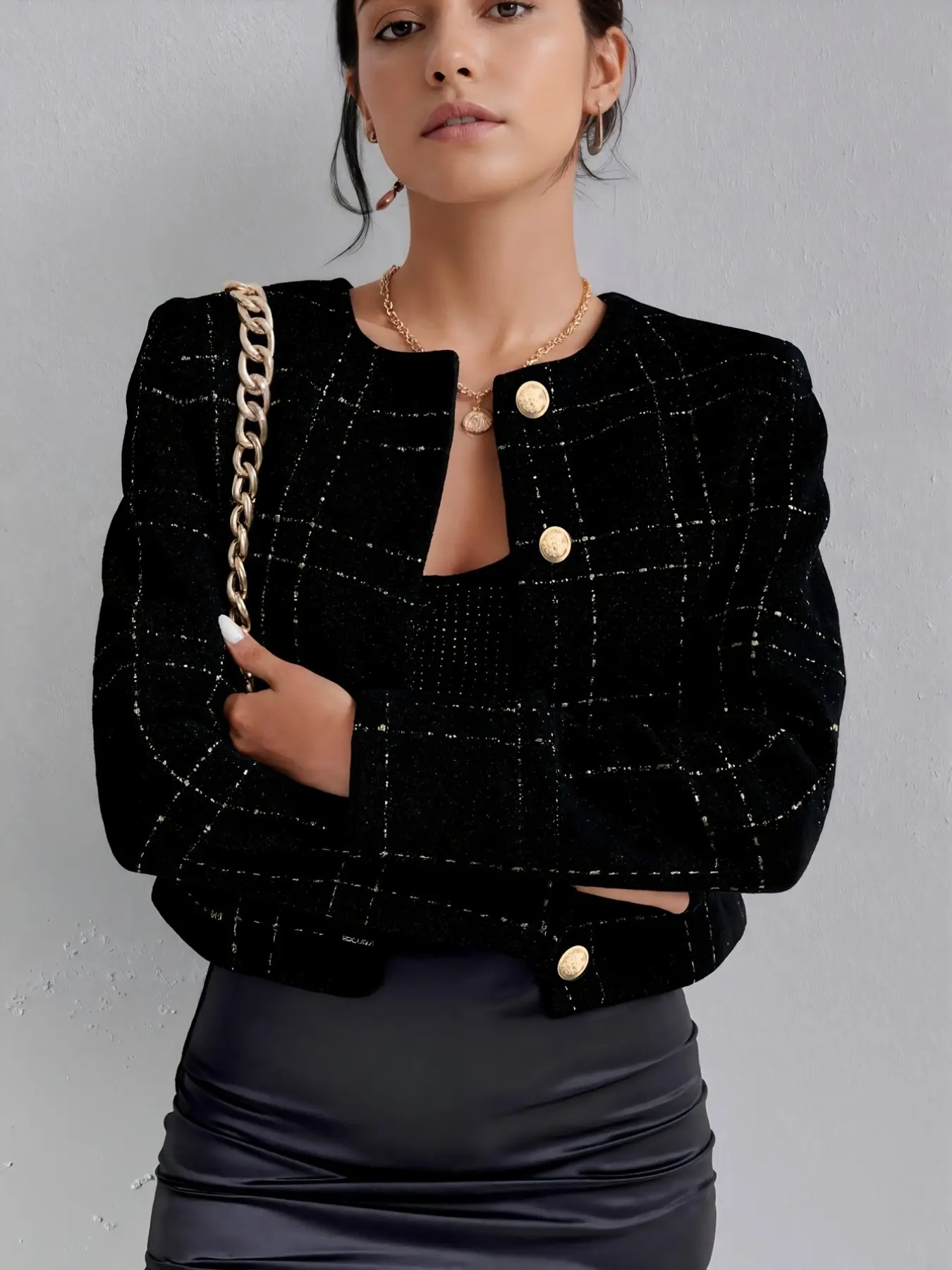 Elegant Plaid Button Blazer Coat, Chic Small Fragrance Style Outerwear, Stylish Women's Jacket for Daily Wear, Fashionable and Comfortable Design