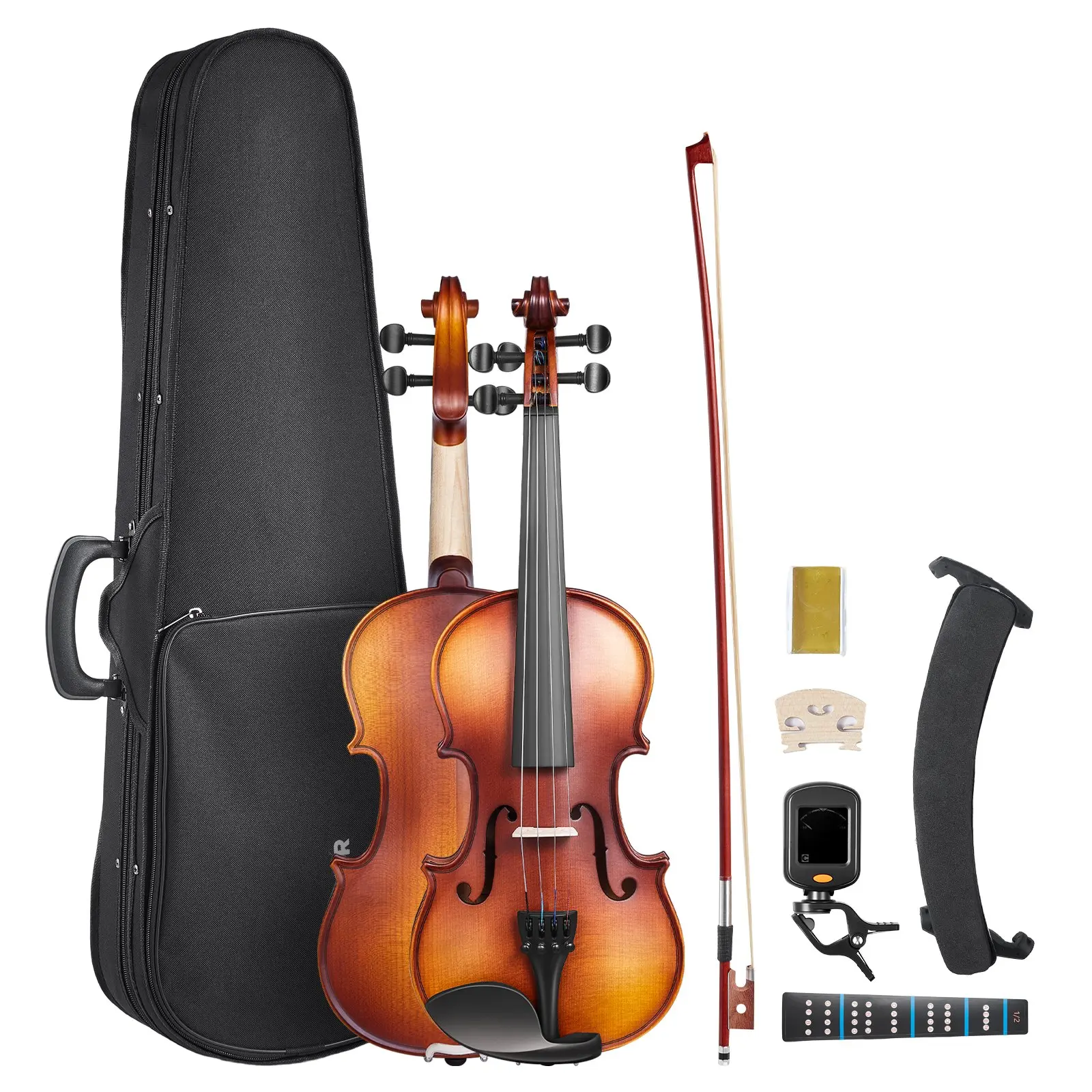 VEVOR 1/2 Size Solidwood Maple Violin Set, 2.67 lbs 20-22 Inches Musical Instrument for 6-10 Years Beginners, with Hard Case, Rosin, Bow, Shoulder Rest, Bridge, Tuner, Extra Strings (Brown)