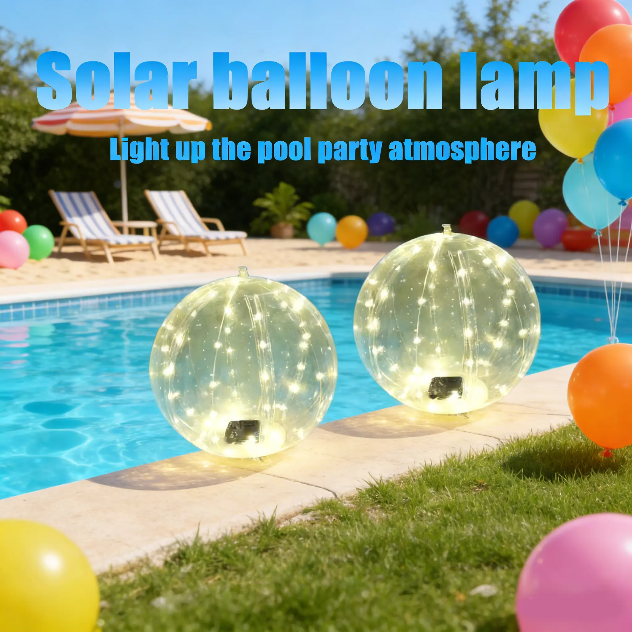 2-Pack 14 in Enhanced Solar Pool Lights - LED Decorative Lamps, IP68 Waterproof, Ideal for Summer Pool Parties, Patio Holiday Gifts, Outdoor Garden Firework Stake Lights