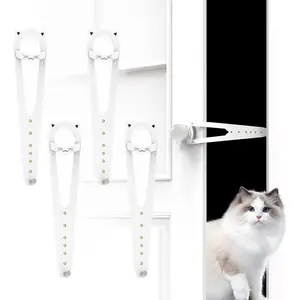 Cat Door Latch with Stabilizer, 7 Sizes Adjustable Cat Door Holder Latch to Keep Dog Out of Litter Box, No-Drill Alternative of Pet Gates and Interior Pet Door, White, 4 Packs