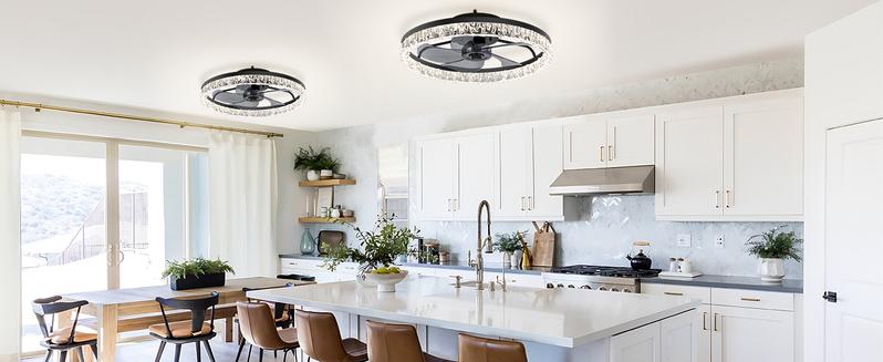 Ceiling Fans with Lights and Remote, 20'' Low Profile Ceiling Fans, 3000K-6500K Dimmable Modern Flush Mount LED Ceiling Fan, 6 Wind Speeds, Fandelier Ceiling Fan with Lights for Bedroom