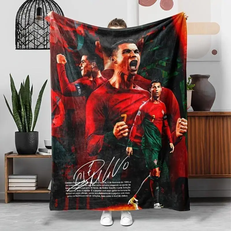 Cristiano Ronaldo Portugal National Team Themed Soccer Flannel Throw Blanket, Vibrant Print Super Soft Warm Lightweight, All Season Multi-Use Blanket for Camping Travel, Ideal Gift for Football Fans Men Women Birthday