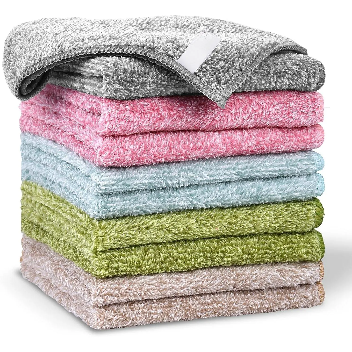 10 Pack  Washcloths, Highly Absorbent and Super Soft  Towels | Multi-Purpose Fingertip Towels, 12 x 12 inch Bathroom Towels (Charcoal/Coral /Cyan/Jade Green/Coffee Beige)