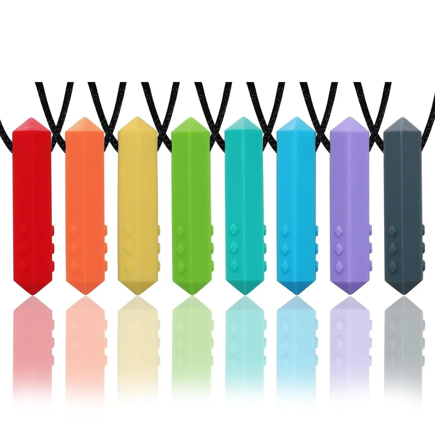 Chew Necklaces for Sensory Kids & Adults - 8 Pack Chewy Silicone Teething Necklace for Autism, ADHD, SPD, Biting, Oral Chew Toys Reduce Anxiety Fidget