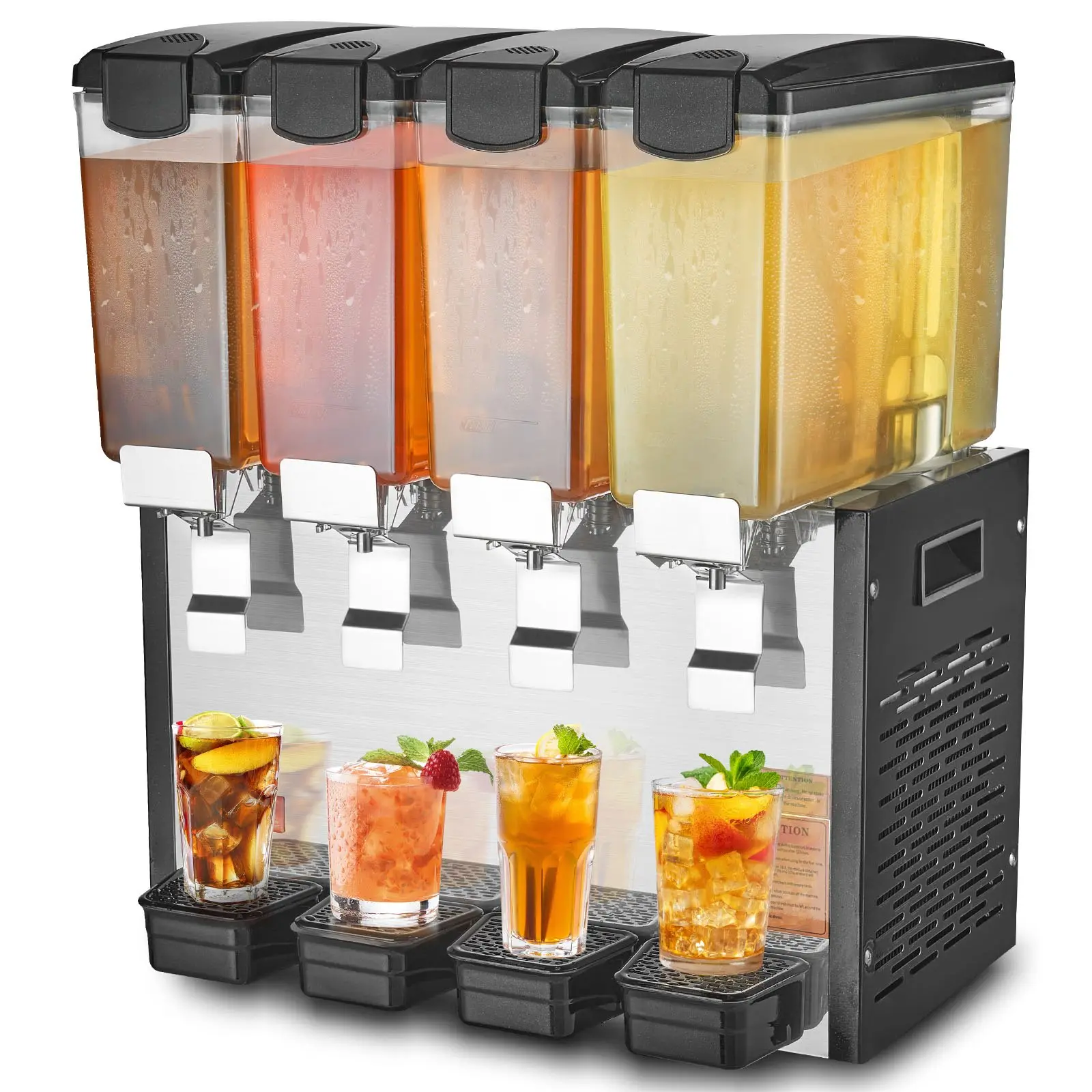 【DealsForYouDays】VEVOR Commercial Beverage Dispenser, 4 Tanks 10 L/ 10.6 QT Per Tank Juice Dispenser, 430W Stainless Steel Ice Tea Drink Machine with 45F-54F Cooling Temperature, for Cold Drink Restaurant Bar Party
