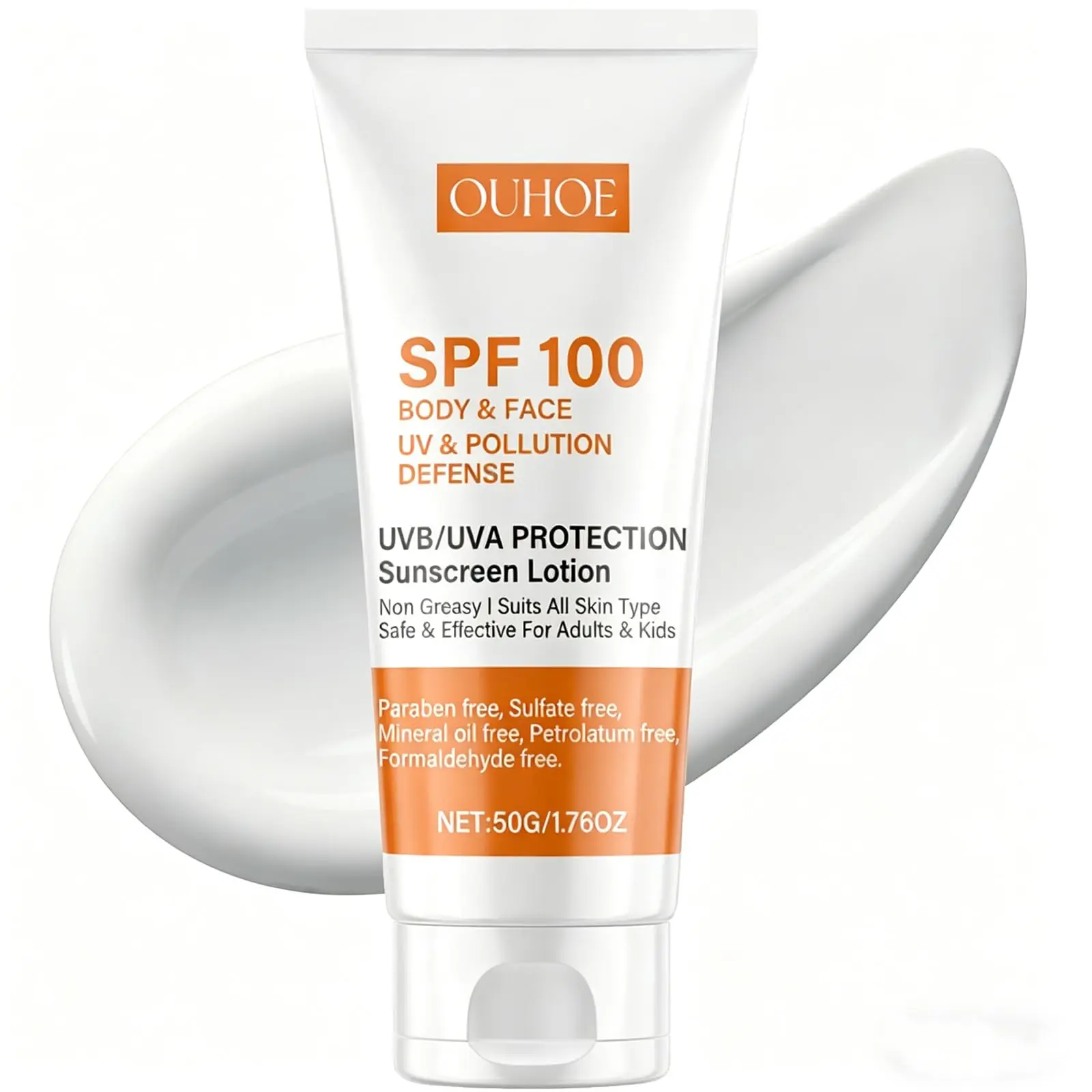 Sunscreen SPF 100, Sunscreen For Face & Body, Sunblock SPF 100 PA++++ for All Skin Types & UV Defense, Nourishing Skin Protection, Moisturizing Skin Care 1.7 fl oz/50 ml