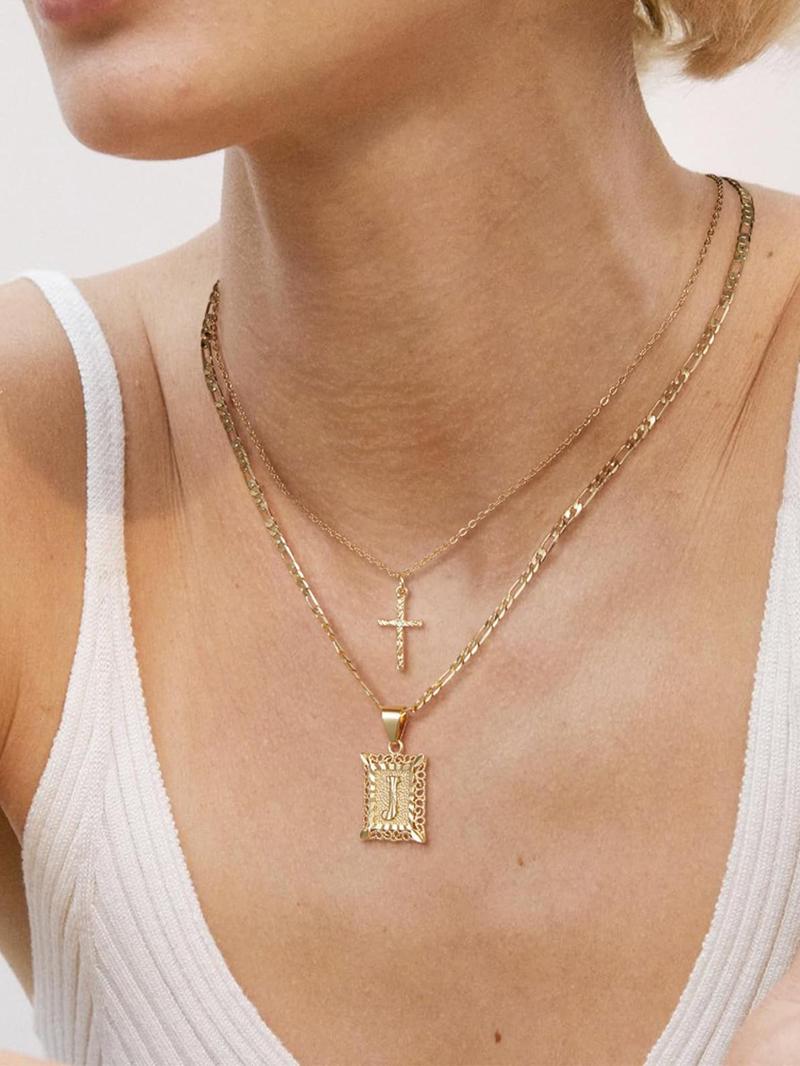 Letter & Cross Pendant Necklace, Punk Style Jewelry for Party, Daily Decor, Trendy All-match & Exquisite Chains Jewelry for Birthday Gift Fall