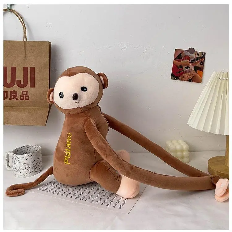 2026 Funny Bag Monkey Plush Doll Shoulder Bag Girl Cute Cartoon Light Mobile Phone Bag