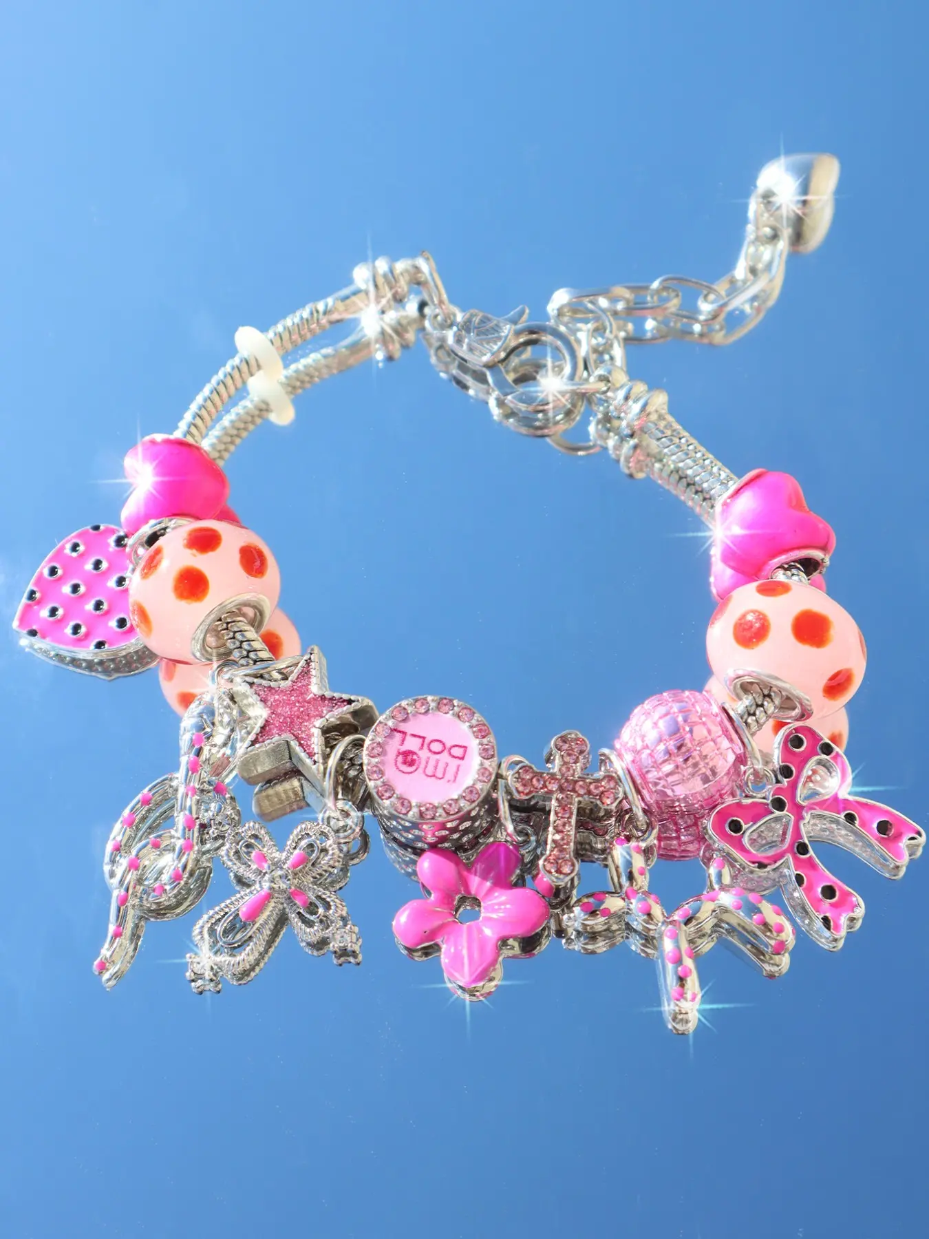 Dotted Bow Heart Charm Bracelet, Star Key Balloon Dog DIY Bracelet, Cross Star Bracelet, Unique Jewelry for Women, Perfect Gift Idea