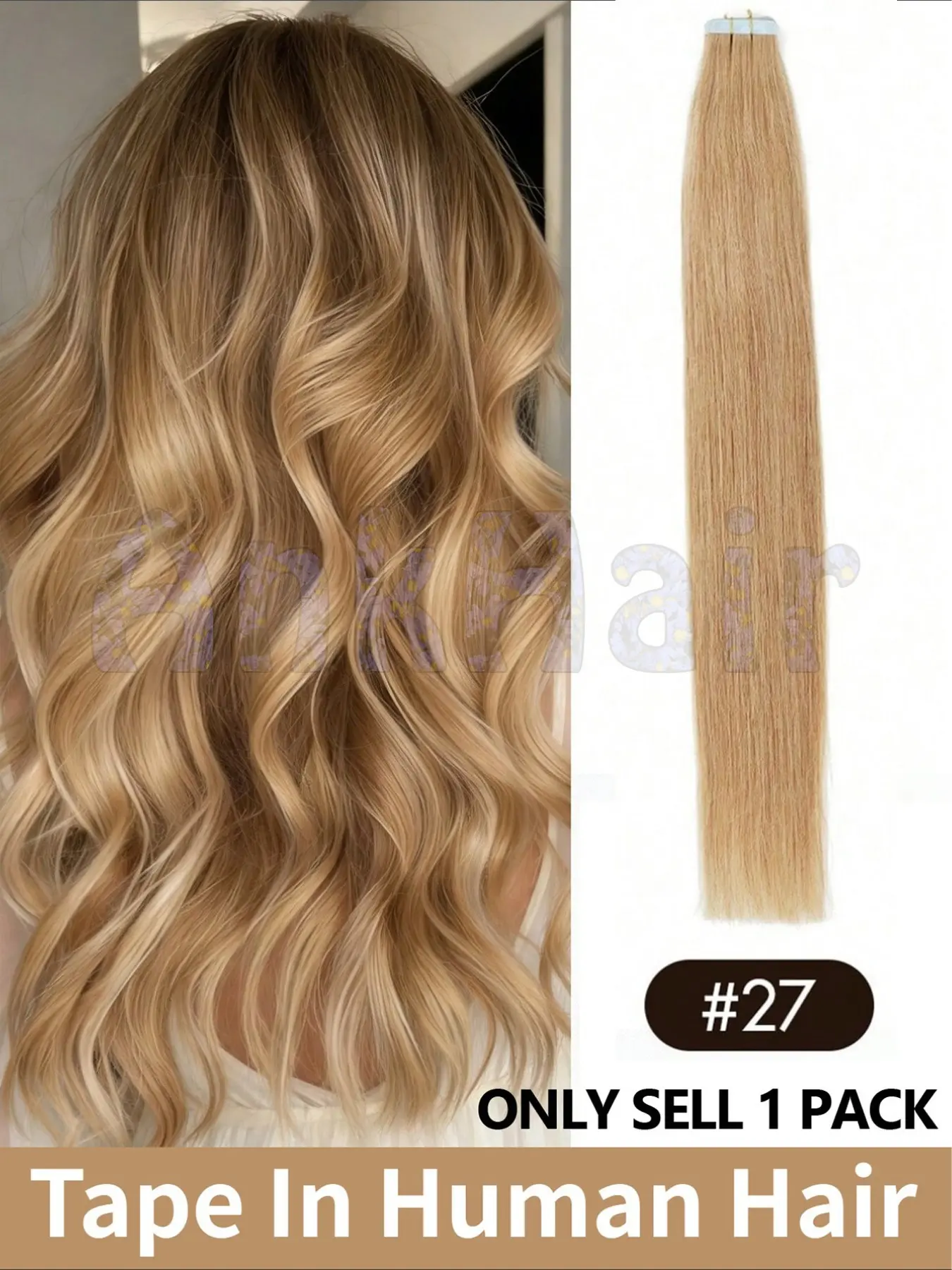 20pcs Real Human Hair Tape-In Extensions, 12-24" Invisible Double-Sided Tape, Seamless Natural Look, Perfect for Christmas Party & Daily Wear