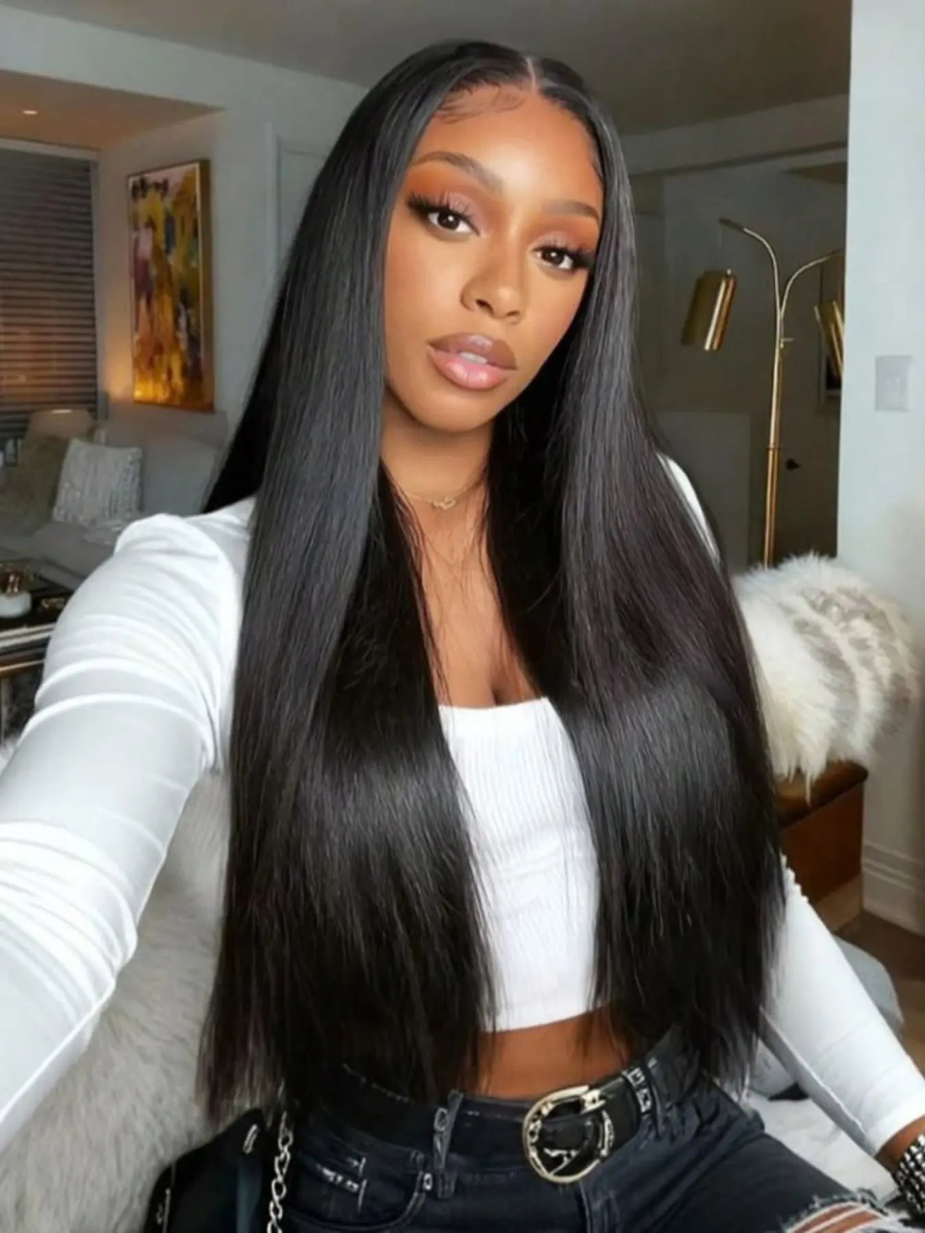 26 Inch Black Straight Hair Lace Front Wig | Heat Resistant Synthetic Fiber, Soft & Lightweight Natural Parting, Lace Frontal Wigs