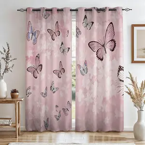 2-Pack Light Pink Gradient Butterfly Blackout Curtains-Top Metal Grommets Easy Installation-No-Drill Design-Not Include Rod-Privacy and Decorative Drape-romantic Girly Heart Bedroom Living Room Dorm Decor