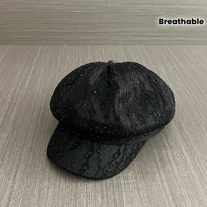 2D Flat, New Summer Full- Lace Breathable Octagonal Hat for Women Korean Style Face-showing Little Painter Hat Outdoor Newspaper Hat