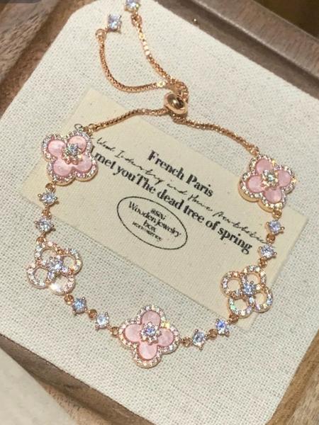 Adjustable Rose Quartz Bracelet, Skin-Friendly Design, Waterproof Silver Color Rose, Fast Free Dhl Shipping