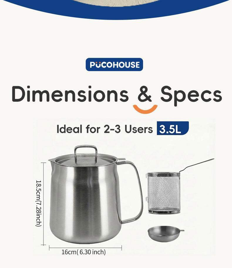 3500ml Stainless Steel Oil Dispenser w/Filter & Tray 4-Piece 304 Stainless Steel Deep Fryer Pot with Oil Filter Basket Utensils Kitchenware Aluminum 	 stainless steel pans