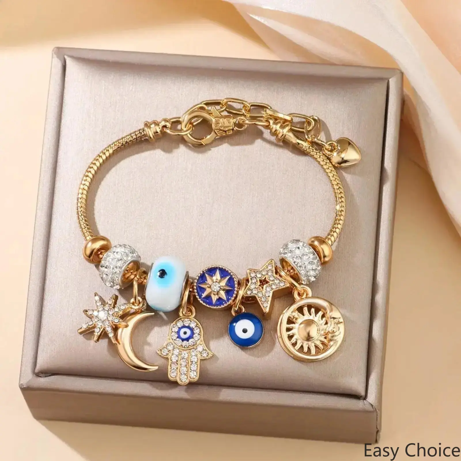 Adjustable DIY Multi-Charm Bracelet, whimsical fairytale style jewelry. Dreamy layered wrist decor with adjustable size. Lovely ornaments for women's daily wear, casual outfits and gift giving.