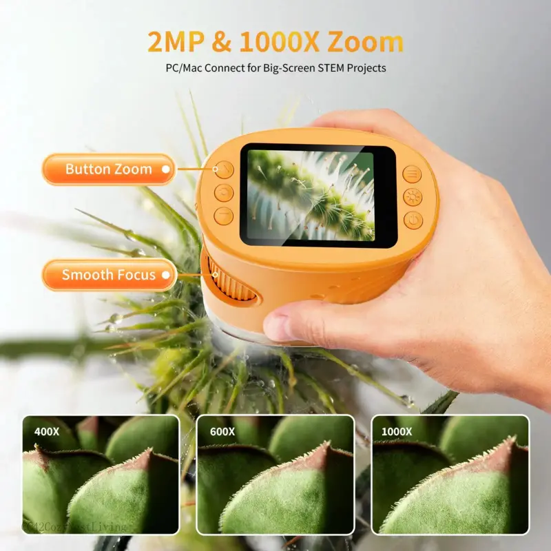 1000X Handheld Digital Microscope with 4K 2'' IPS Screen, USB-Powered Portable Microscope for Kids & Students, Educational Science Toy, Compact & DurableCC42CozyNestLiving