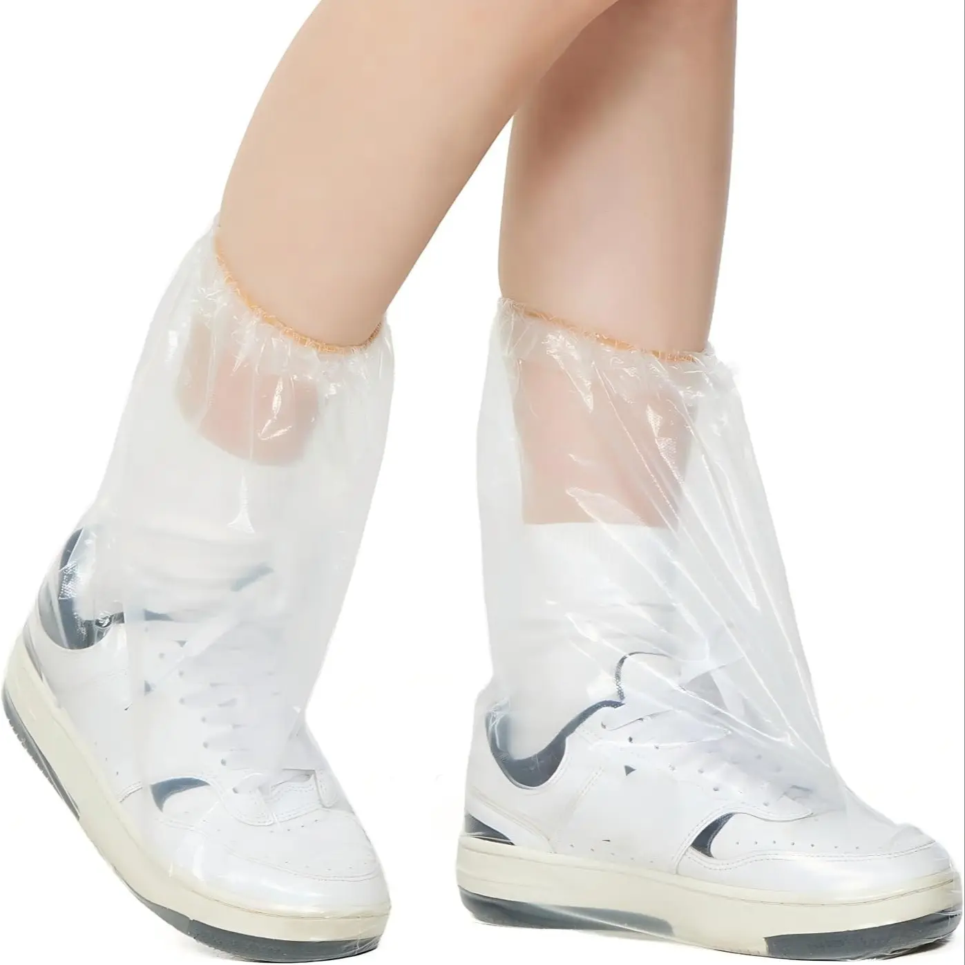 Disposable Waterproof Shoe Covers, 10 Pairs Clear Non-Slip Plastic Rain Boot Covers for Adults, Durable Tear-Resistant Protection for Travel, Commuting & Water Parks (Clear)