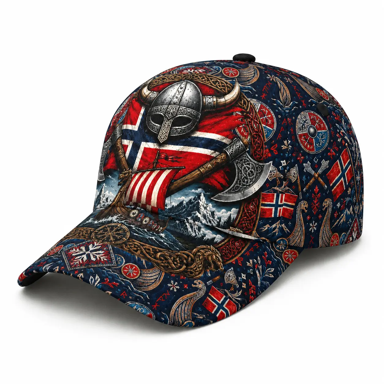 Viking Print Baseball Cap Unisex Adjustable Snapback, Vintage Washed Curved Brim Hat for Streetwear Outdoor Travel,sooners baseball,stylish golf,nets fan, football supporter ,raptor printed hat,official soccer,unisex summer,classic baseball