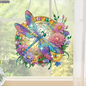 DIY Dragonfly Diamond Art Painting Kit, Flower Diamond Suncatcher Craft for Adults, Hanging Ornament with Crystal Art Design, Handmade Home and Garden Decor, Relaxing DIY Project, Unique Christmas and Birthday Gift