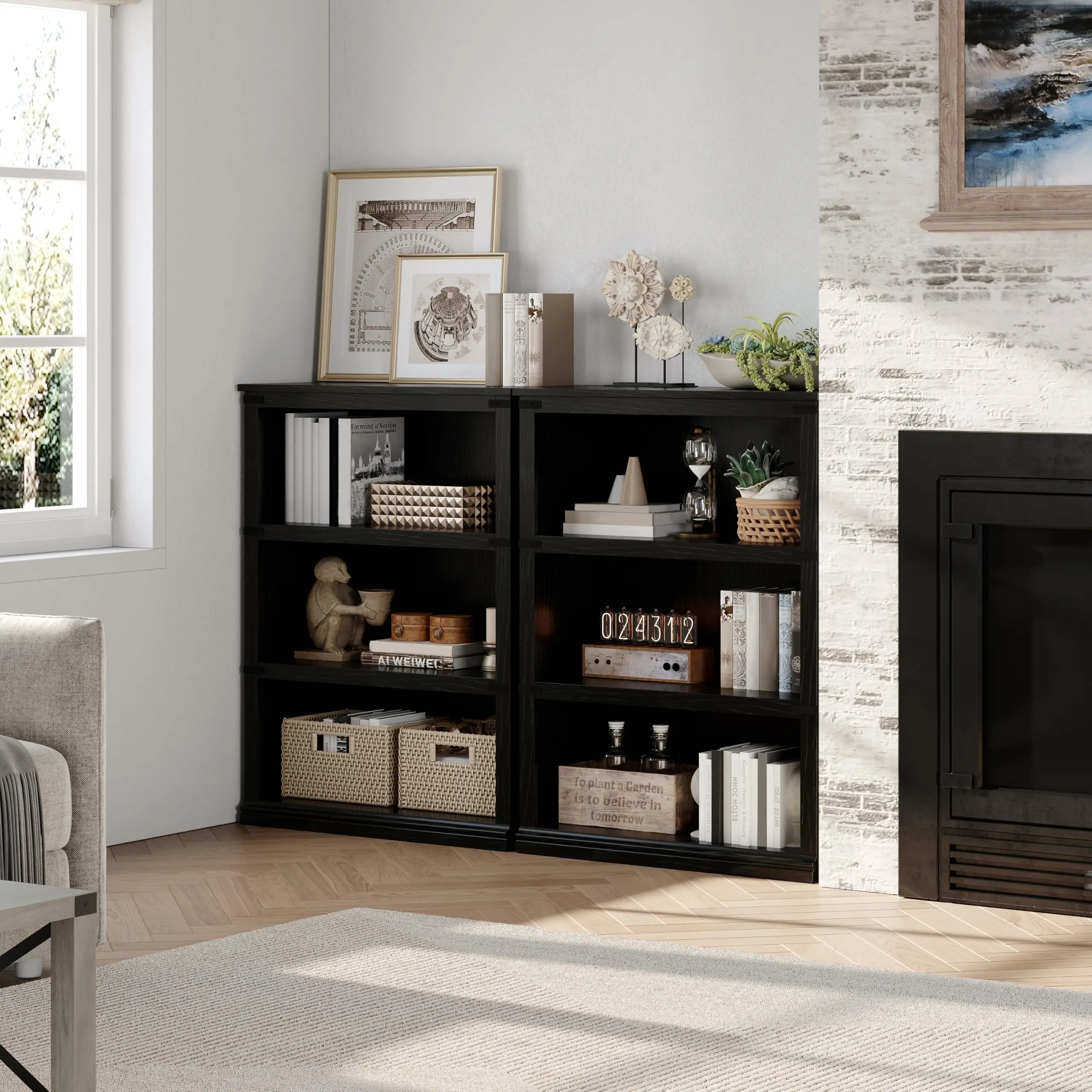 Garvee Farmhouse Wooden Bookcases with 3 to 5 Tier Open Shelves, Available in Various Sizes and Colors, Featuring Sturdy Construction and Rustic Vintage Designs, Ideal for Living Room, Home Office, Bedroom, and Library