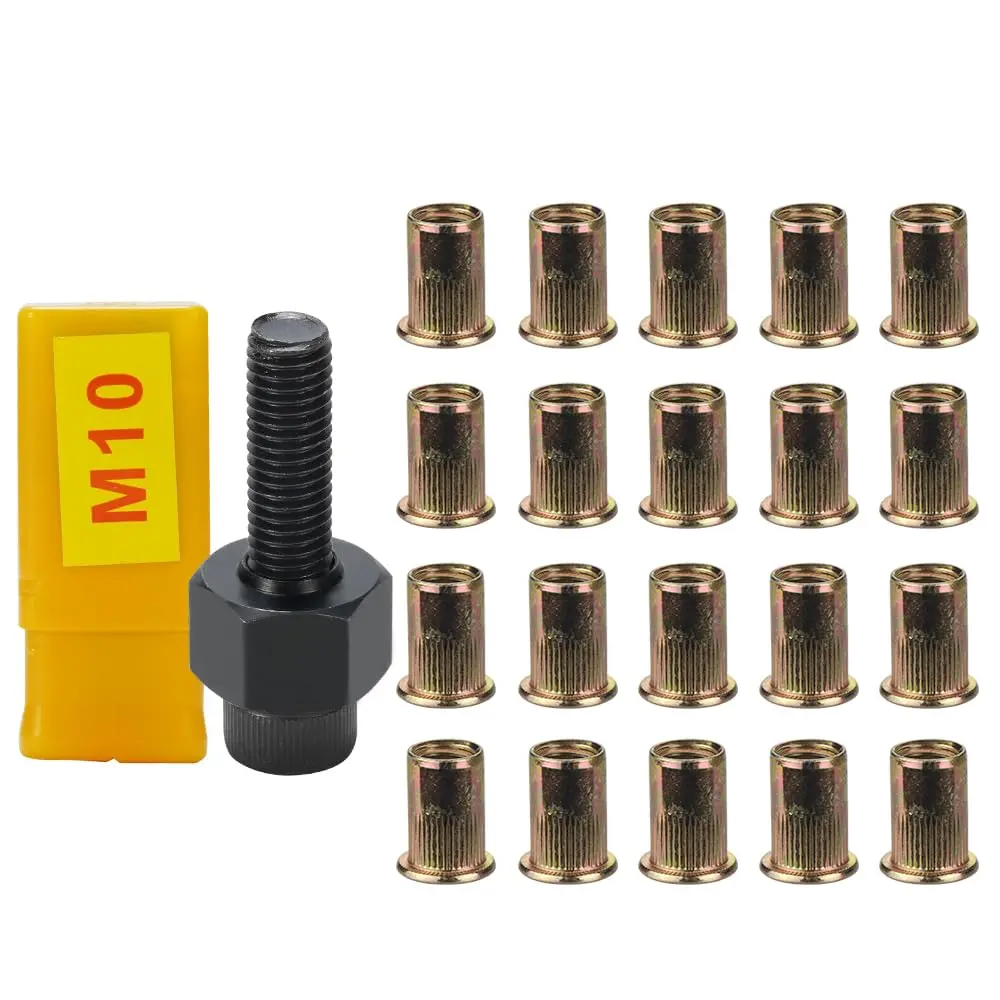 20 count M10 Rivet Nuts with Hand Rivet Nut Tool Set, Manual Rivnut Tool, Hand Nut Riveter Accessory for Simple Install (M10)