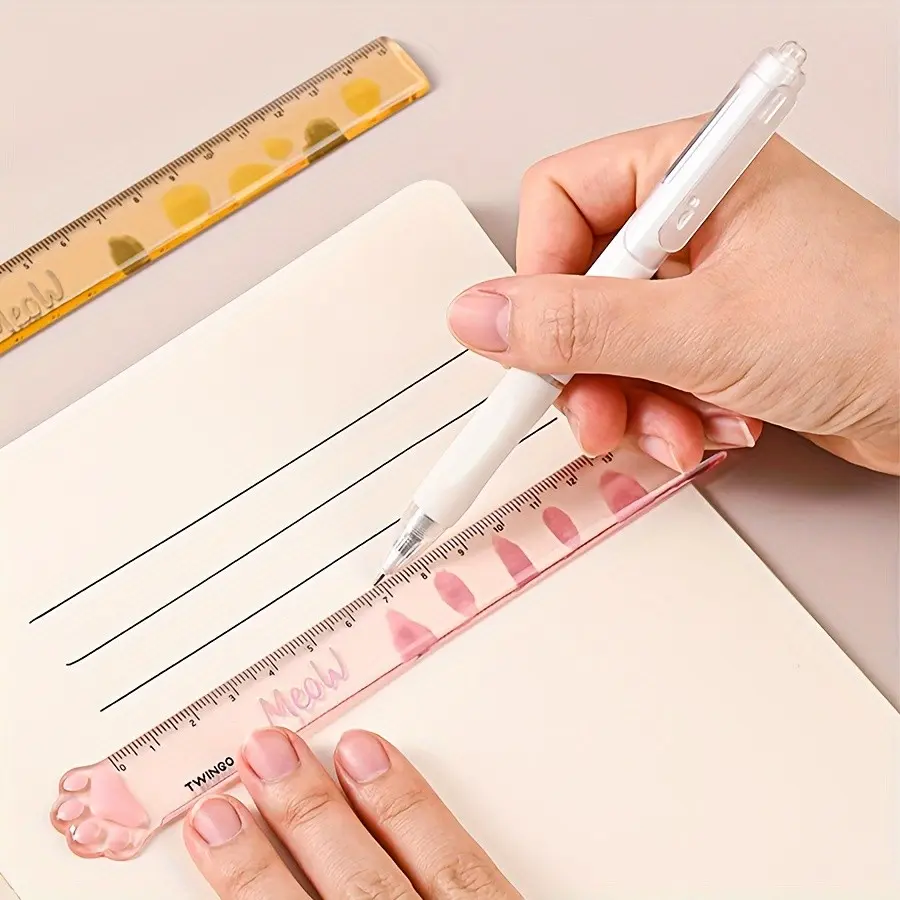 2pcs Cat Paw Cute Ruler, Fun Straightedge, Small Measurement Tool for School, Home, Office, Random Colors, Stationery Essentials