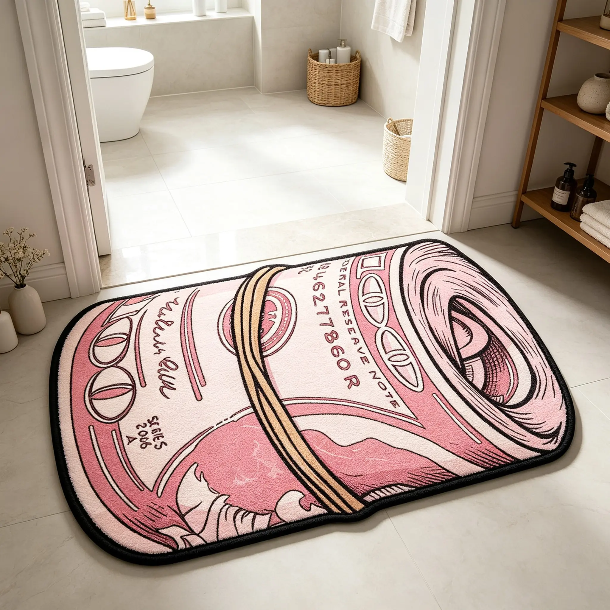 Money Roll Bathroom Rug, Soft Comfortable Non-Slip Machine Washable Mat, Ideal for Living Room, Bedroom, Kitchen, Hallway Decor, Anti Slip Rugs