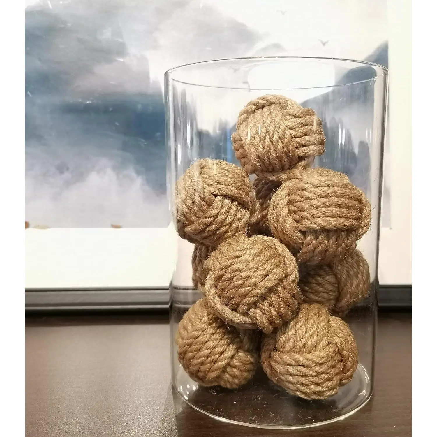 10PCS Mini Orbs Decorative Balls for Centerpiece Bowls, Christmas Decorative Rope Balls for Bowls, Vase Filler, Decorative Bowl fillers for Farmehouse Coastal Nautical Table Decor
