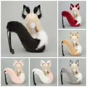 Fox Cat Ears Headwear Fluffy Animal Ears Headband Wolf Ears Hair Hoop Faux Fur Tail Halloween Party Cosplay Accessories Props