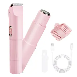 2-In-1 Women’s Electric Shaver & Trimmer, Rechargeable Body Hair Groomer, Ceramic Blade, Adjustable Combs, USB-C Fast Charge, Portable