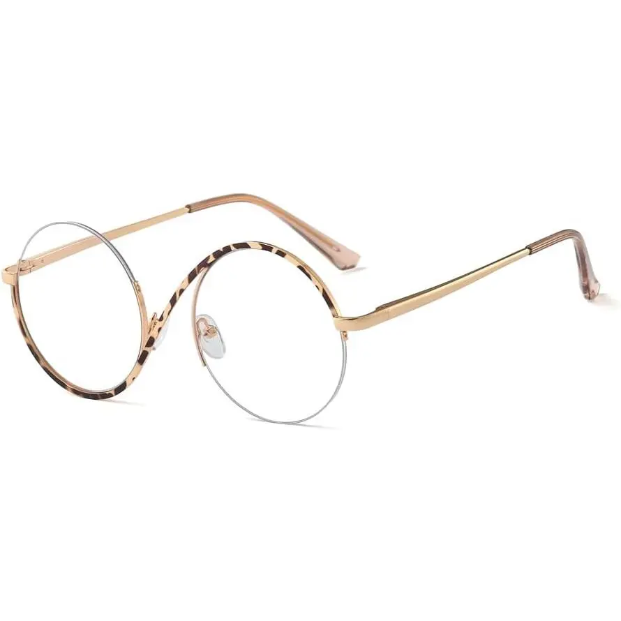 Half Rimless Eyeglasses Glasses Frame 8 S Shape Metal Round Anti Blue Light Ray Eyewears