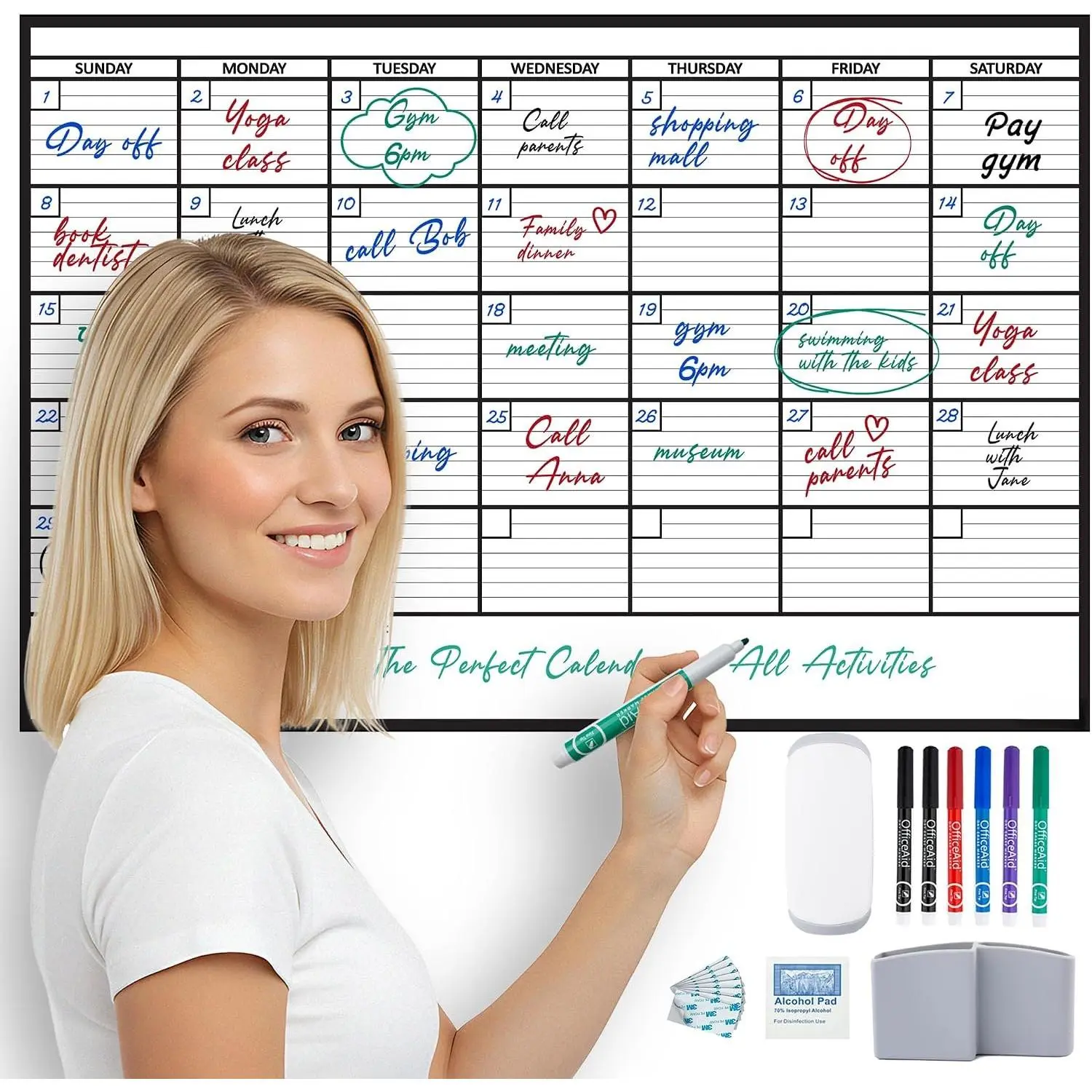 Large Dry Erase Calendar for Wall 24x36, Giant Family Office Big , Monthly Planner Erasable Month, Rolled Whiteboard White Board, 36x24 Calendar Dry Erase for Undated Wall Large Classroom
