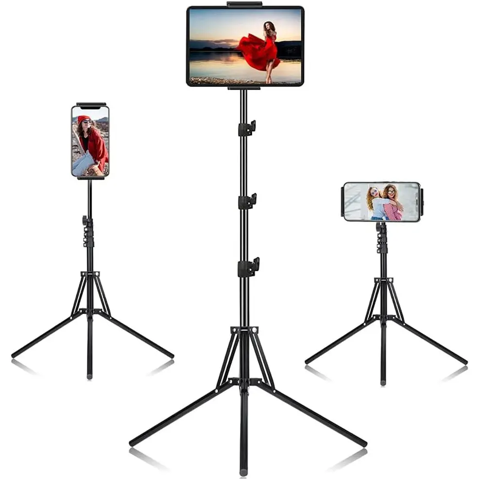 Ipad Tripod Stand, with 65 inch Height Adjustable iPad Stand Holder & iPad Floor Stand with 360° Rotating iPad Tripod Mount for iPad Pro, , Kindle, and  4.5-12.9 Inch Tablets