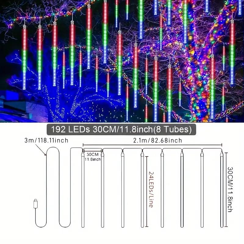 96leds USB Meteor Shower String Lights, 8 Strings Ed Festival Lights, Outdoor Garden Yard Lights, Christmas New Year Wedding Valentine Decorations, Party Lighting Decoration
