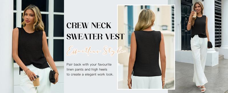 Saodimallsu Women's Crochet Tank Top Summer Sleeveless Crew Neck Basic Mesh Knit Loose Pullover Sweater Vest for Casual & Chic Outfits