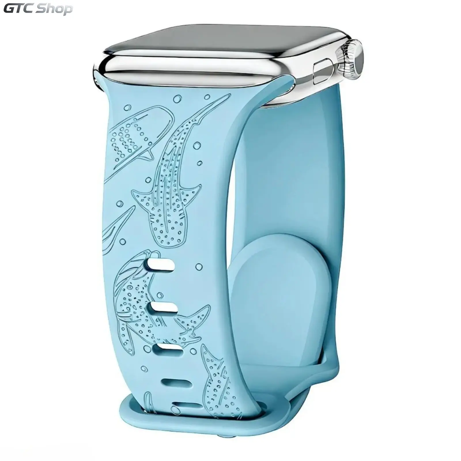 Ocean Themed Whale Laser Engraved Silicone Watch Band, Breathable Strap for Women, Fit for All Apple Watch Models (No watch) Smartwatch Accessories Smartwatch Compatible Bands