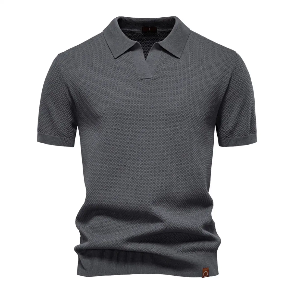 Men's Short Sleeve Open Collar Jacquard Knit Polo Shirt - Breathable Textured, Old Money Style, Smart Casual for Summer Office Wear