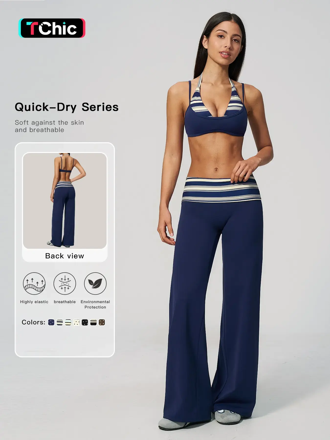 Women's New Two-Piece Set, Backless Design, Casual Fashion 2-in-1 Top & Fold-Over Waist Pants Set, Sporty Style, Activewear for Yoga & Fitness