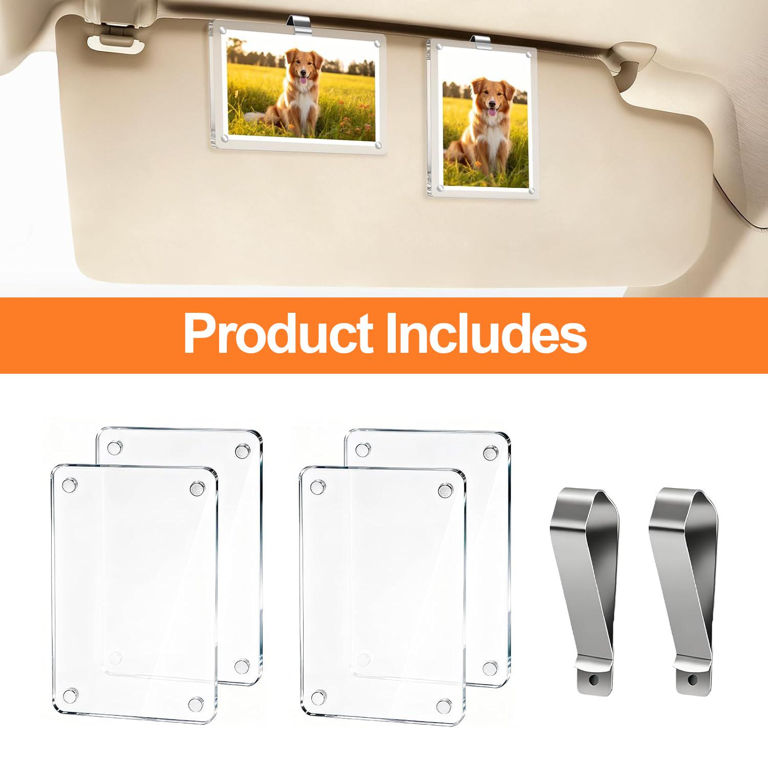 1/2Pcs Car Picture Holder for Sun Visor Magnetic 2.36"x3.5" Clear Acrylic Photo Clip Horizontal Vertical Display Perfect for Polaroid Go Instax Mini Drive Safe Gift