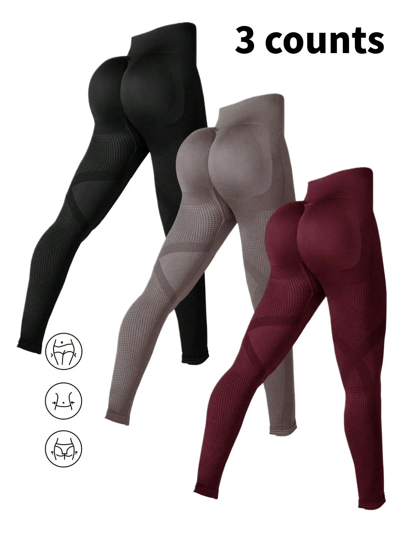 3-Pack Women's Sporty High Waisted Athletic Yoga Pants, Seamless Breathable Comfort, High-Waisted Butt-Lifted Tight Fit, High Stretch Leggings, Gym Sportswear Bottoms, Ideal for Gym Running Fitness Leggings Activewear