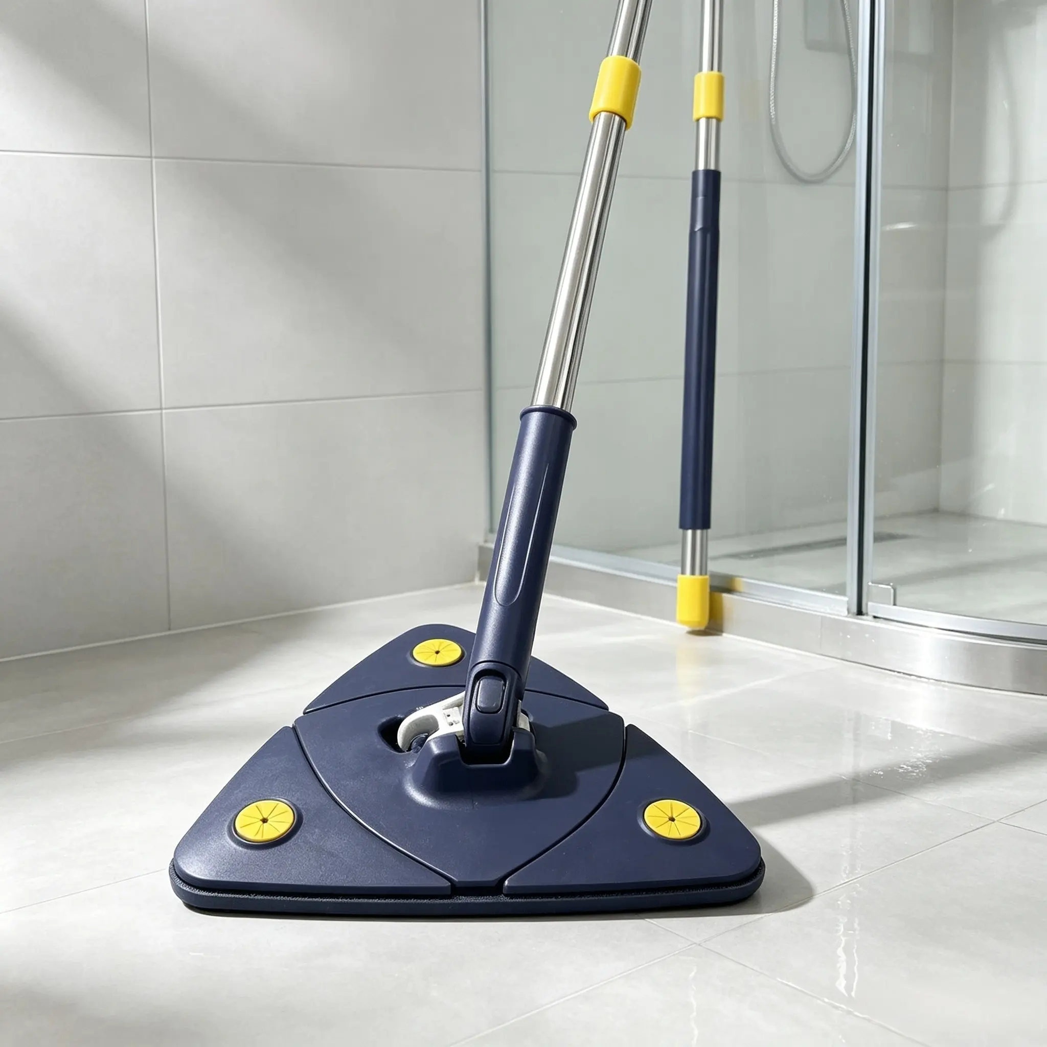 Triangular Cleaning Mop, 360° Rotatable Extendable Mop Microfiber Pads, Multifunctional Cleaner for Wall, Tile, Bathtub, Glass & Ceiling