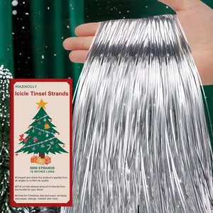 5000 Strands 19" Silver Shiny Foil Tinsel Icicle Fringes Christmas Tree Decorations for Xmas Holiday Birthday Wedding Party Supplies