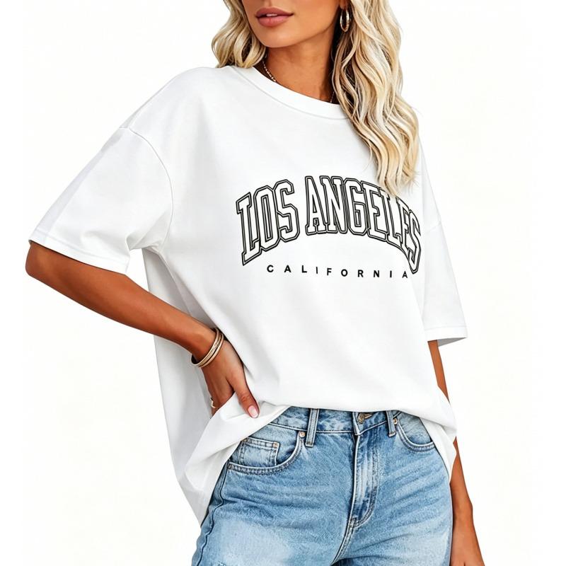 Womens Crewneck Short Sleeve T-Shirt Tops ,Printed T-shirt Solid Basic Tee,Oversized T-Shirts,Pure Cotton