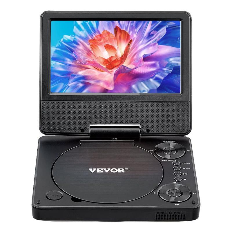 VEVOR Portable DVD Player, 9 inch HD Swivel Display Screen, 4 Hours Built - in Rechargeable Battery, Dual Speakers, Support Sync TV/USB/SD Card/CD/DVD, Car Charger, AC Power Adapter, Remote Control