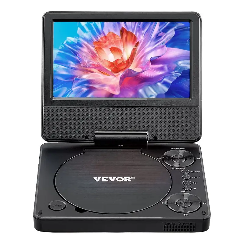 VEVOR Portable DVD Player, 9 inch HD Swivel Display Screen, 4 Hours Built - in Rechargeable Battery, Dual Speakers, Support Sync TV/USB/SD Card/CD/DVD, Car Charger, AC Power Adapter, Remote Control