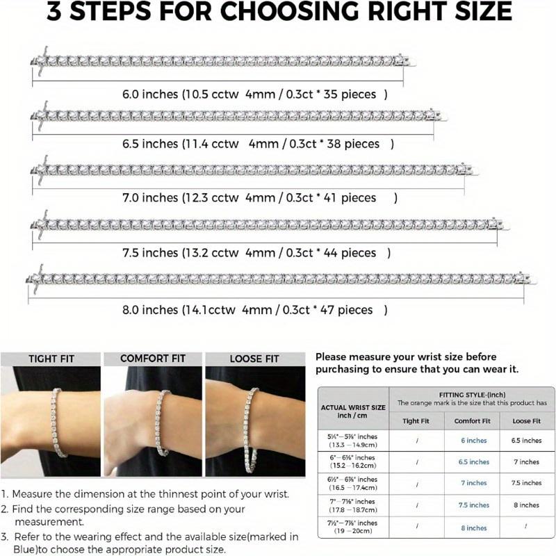 Moissanite Tennis Bracelet, Fashion 10.5-14 Karat Lab Simulation Diamond Bracelet, Women's 18K White Gold Plated 925 Sterling Silver Men's Bracelet 4mm D Color round Cut Bracelet, Women's Men's Jewelry Gift, BraceletFashion